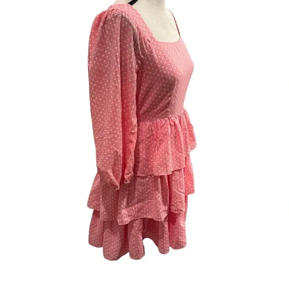 SugarLips Corinne Polka Dot Tiered Mini Dress bell sleeve flowy spring Easter S - Picture 5 of 12